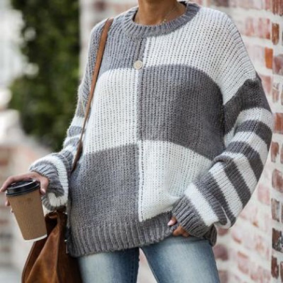 Vici Sweaters - VICI Tic-Tac-Toe Colorblock Knit Sweater